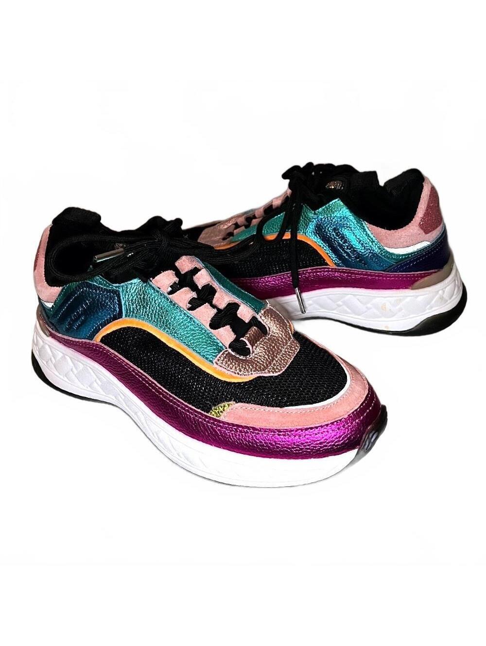 Kurt Geiger Kensington Sneakers Metallic Teal Pink Purple Women’s 7.5 / EU 38